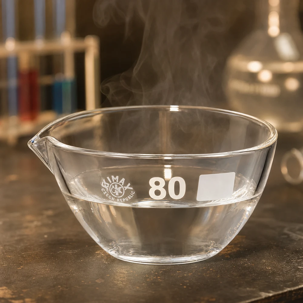Bol de laboratoire compact de 80 mm en borosilicate avec bec verseur pour un travail précis en laboratoire
