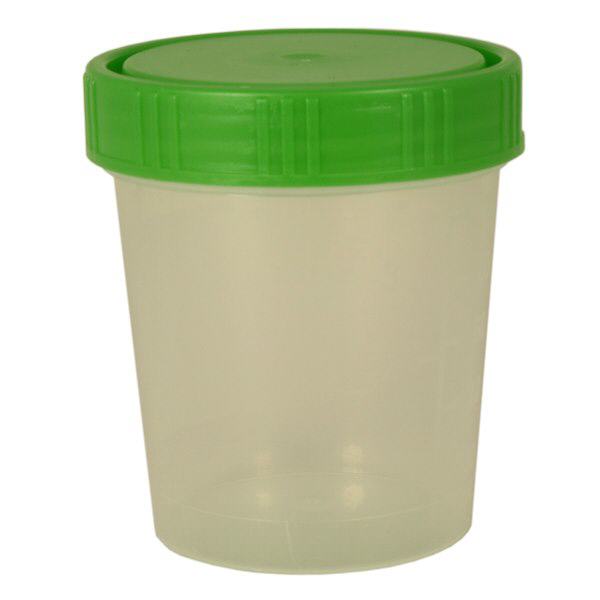 Pot à urine teinte naturelle 125 ml + couvercle à vis vert Pot à urine teinte naturelle 125 ml + couvercle à vis vert