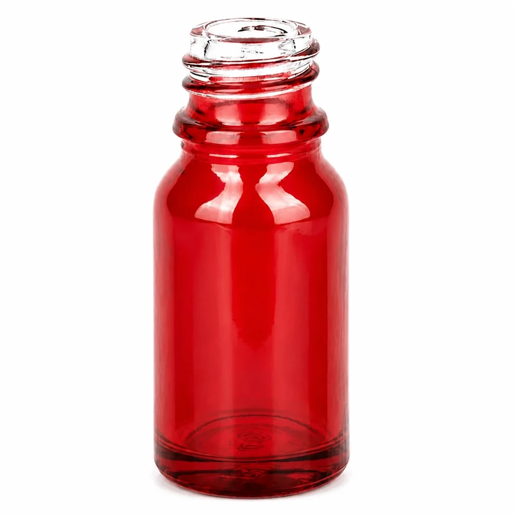Flacon compact en verre rouge de 10ml avec filetage UNiTWIST UT18/10 de la série RedLine