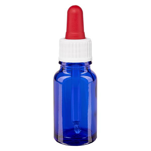 Flacon bleu 10 ml + pipette rouge et blanche standard Flacon bleu 10 ml + pipette rouge et blanche standard