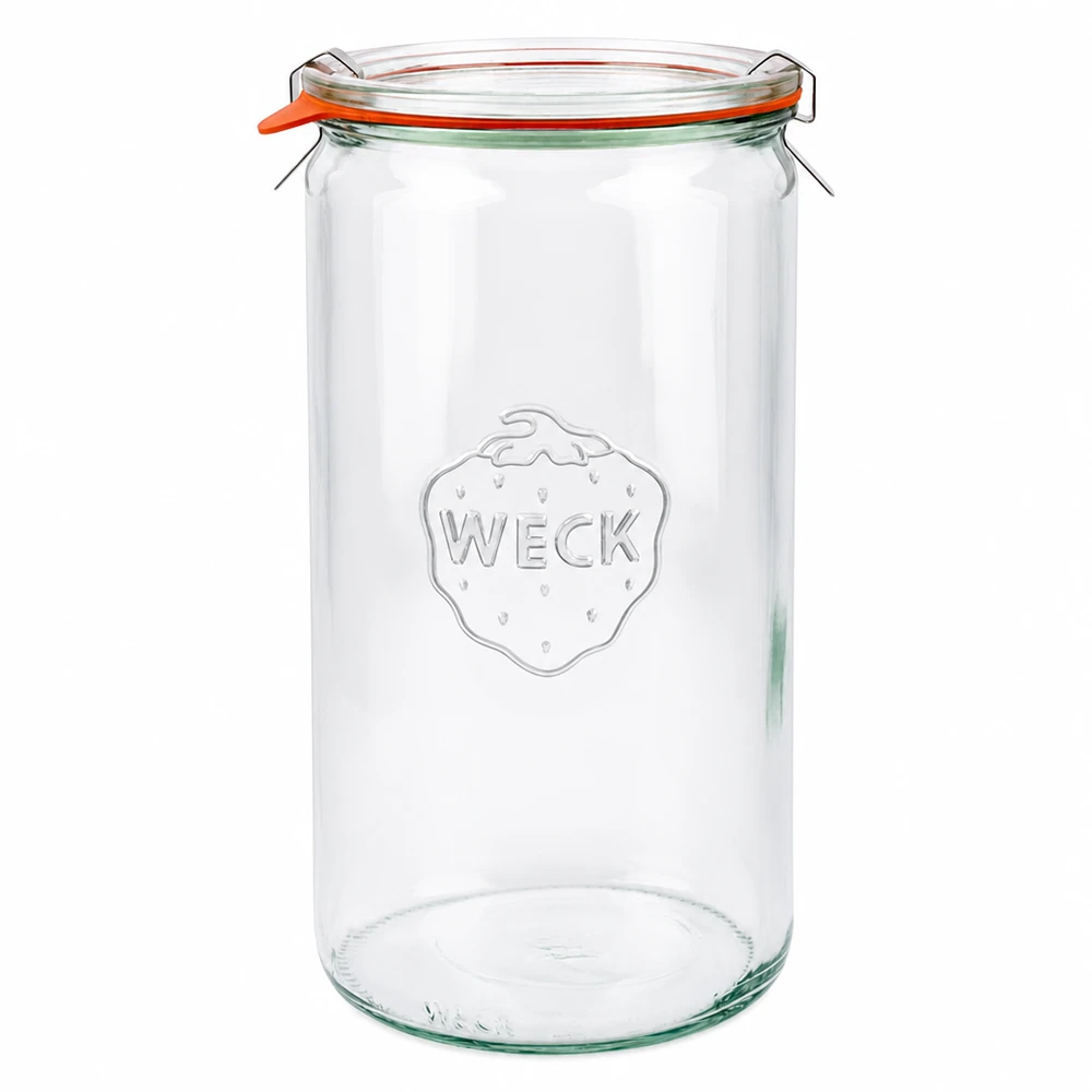 1590ml bocal cylindrique complet WECK RR100 WECK Pot cylindrique 1590ml RR100 avec couvercle en verre Anneau en caoutchouc et pinces Pot de conservation transparent vide