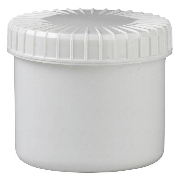 Pot en plastique blanc 135 ml + couvercle à vis blanc strié en PE, fermeture standard Pot en plastique blanc 135 ml + couvercle à vis blanc strié en PE, fermeture standard
