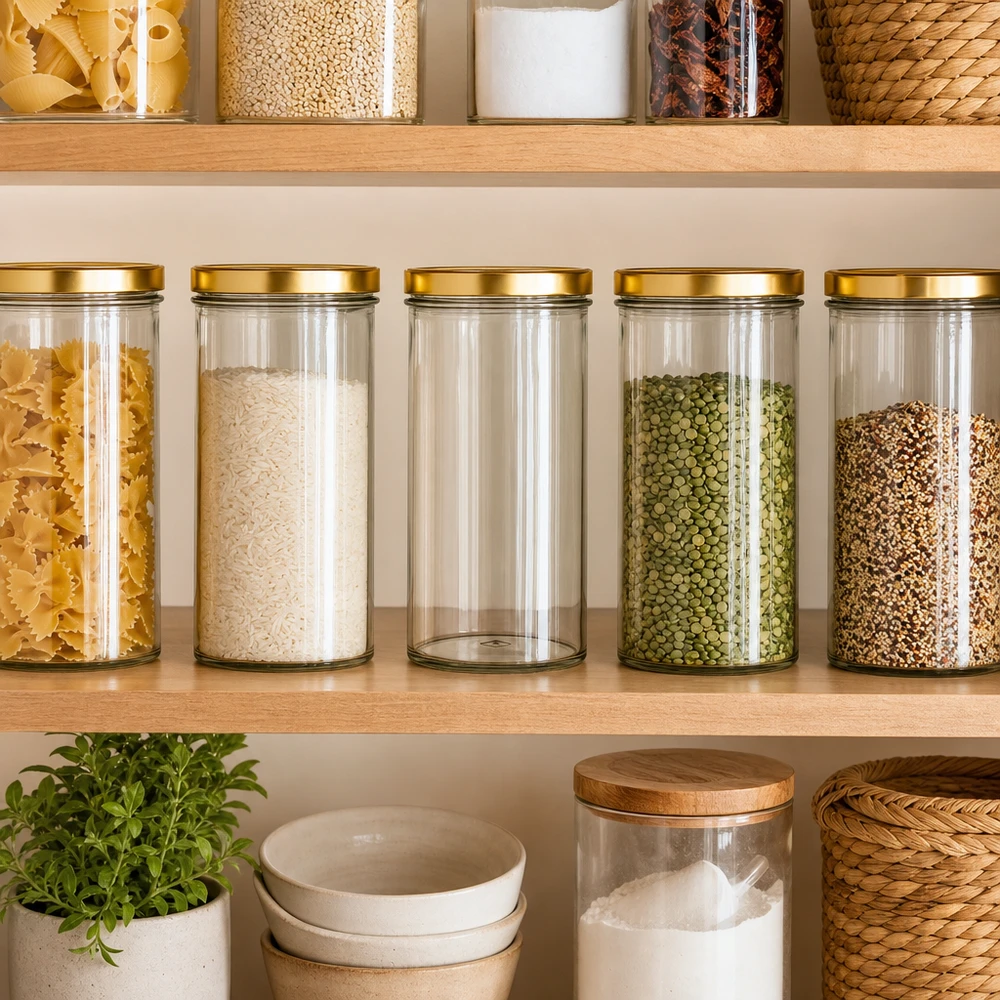 277ml Verre conique avec couvercle BasicSeal or UNiTWIST Pantry Organisation avec 277ml verres renversés or UNiTWIST couvercle pour riz pâtes lentilles épices étagère de cuisine