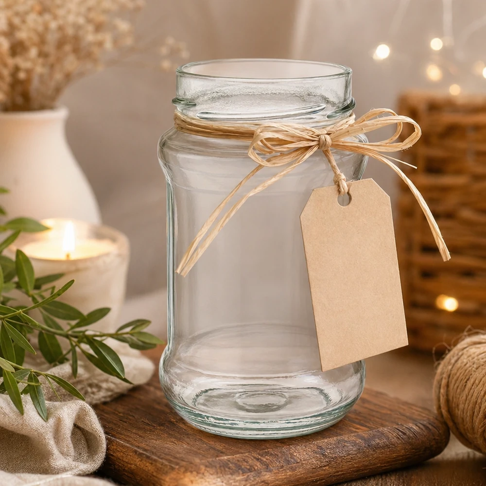 390ml Verre rond sans couvercle (TO66deep) UNiTWIST Leeres Rundglas 390ml mit Deckel und Schleifenband auf Holztisch - ideal für Marmelade Honig und Geschenke von Glas-Fabr