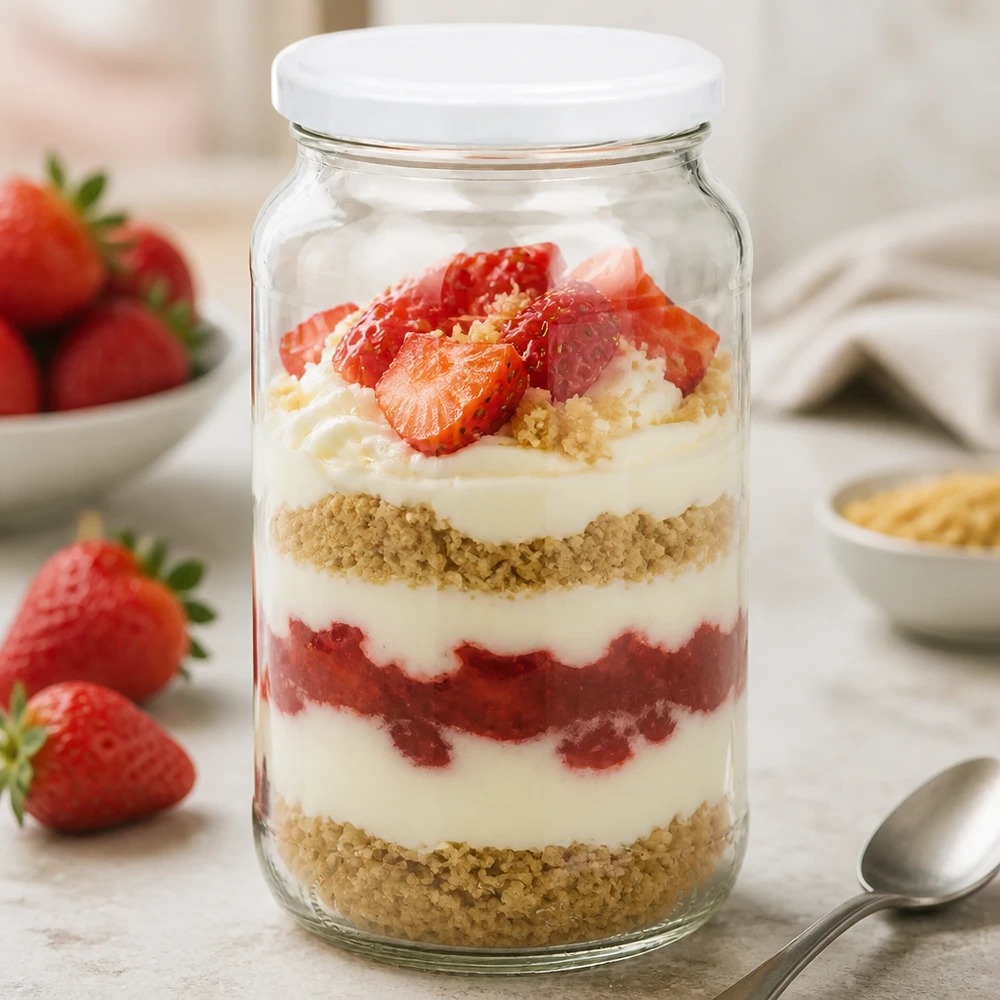1062ml Verre rond avec couvercle BasicSeal blanc UNiTWIST 1062ml Verre rond BasicSeal Couvercle blanc avec dessert à la fraise Verre à tiramisu Verre à dessert Verre à provisions