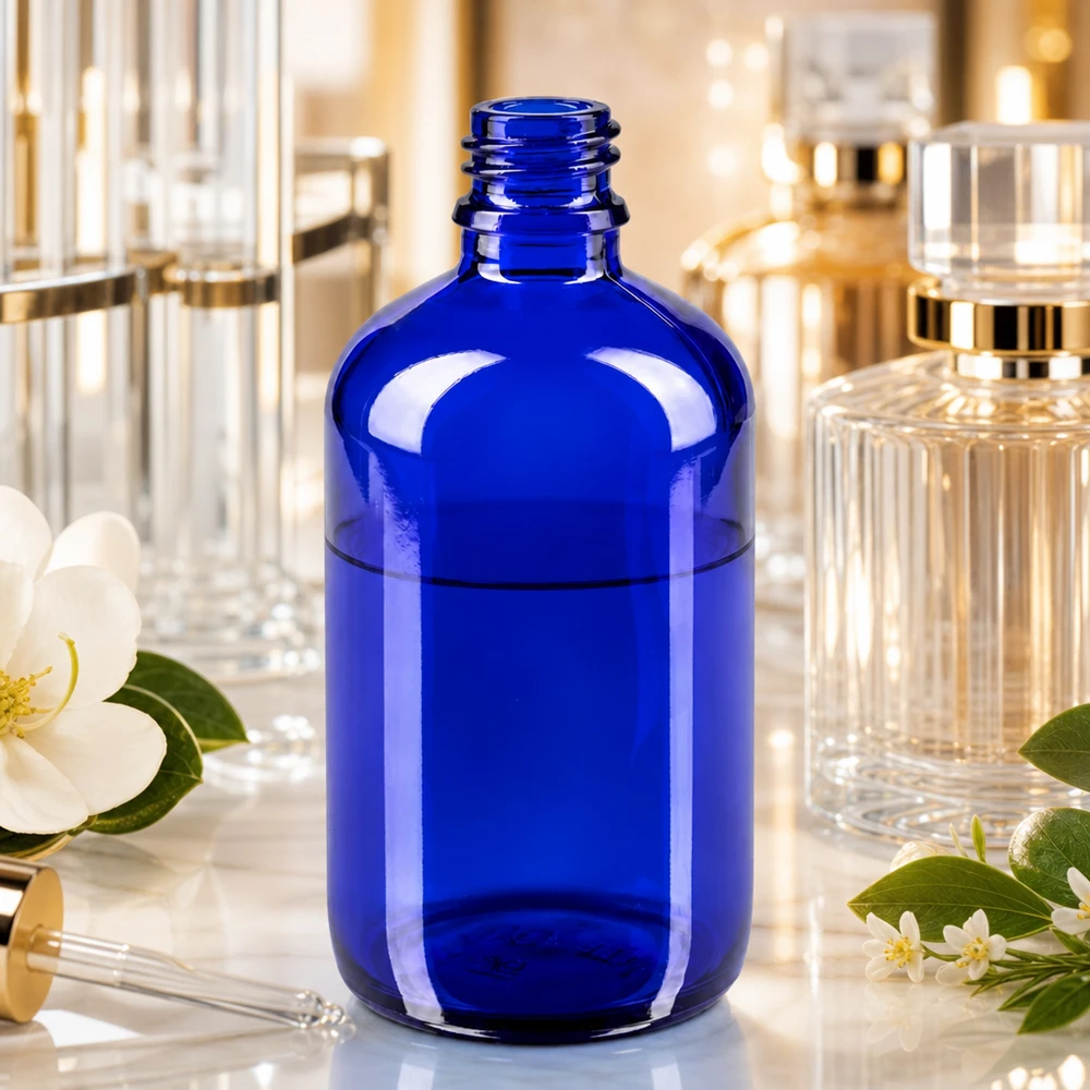 Bouteille en verre bleu à parois épaisses 100ml ApoGlas de qualité robuste pour une utilisation continue