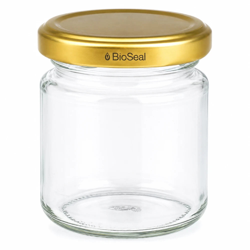 53ml Verre rond avec couvercle BioSeal or UNiTWIST Pot de conserve vide UNiTWIST Runda53 avec couvercle TO43 BioSeal doré pour confiture et conservation