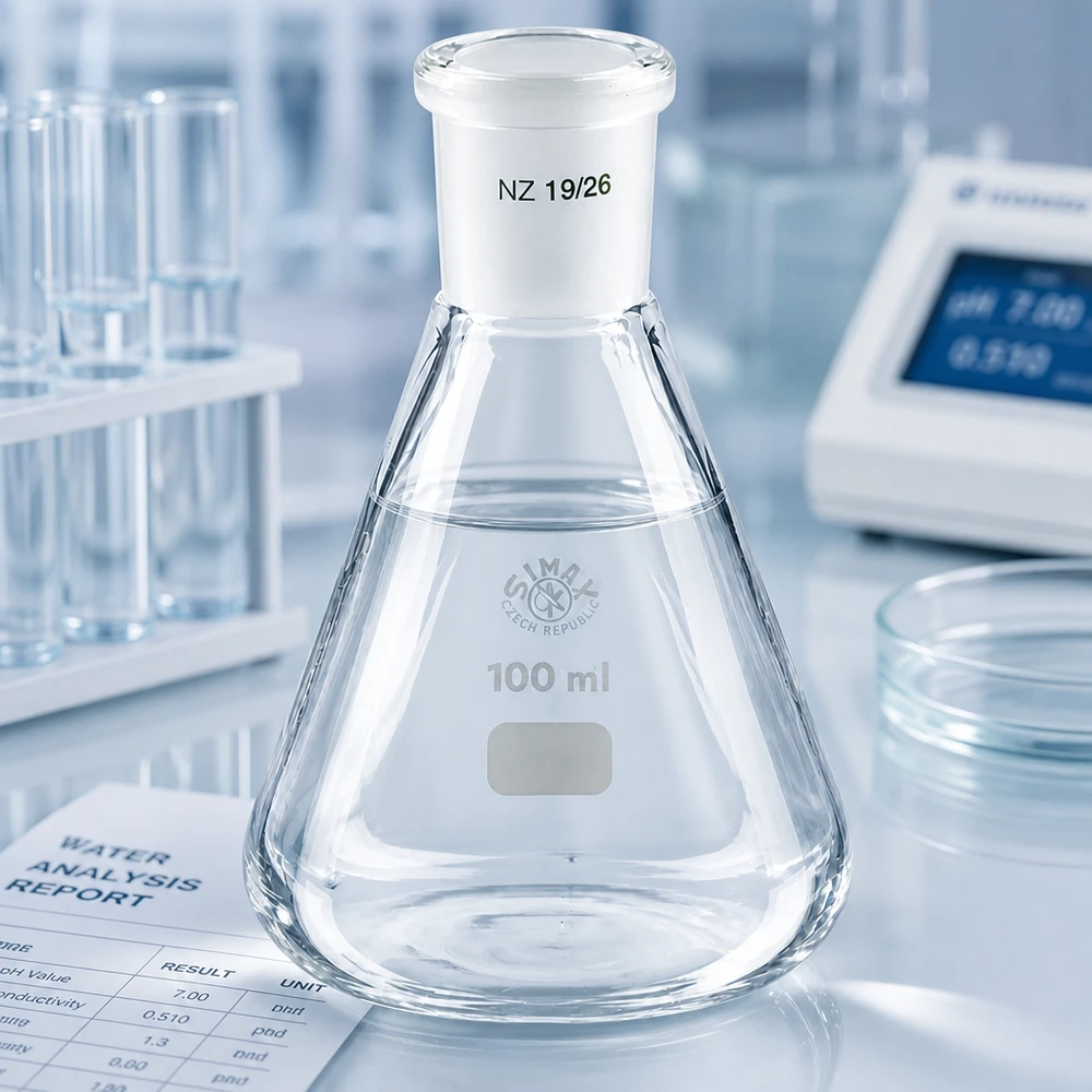 Erlenmeyer 100 ml col étroit, verre borosilicate à rodage normalisé 19/26