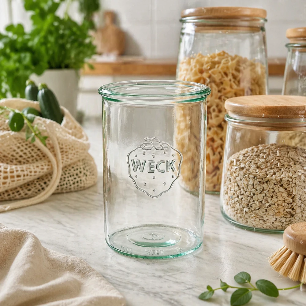 WECK Verre renversé 1000ml RR100 en verre avec logo dans la cuisine durable avec des bocaux à provisions et des aliments bio