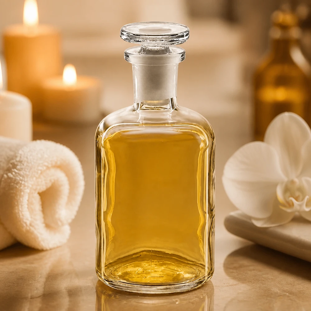 Flacon en verre de 100 ml, de forme carrée, à col étroit, avec bouchon en verre, pour huiles essentielles, spa