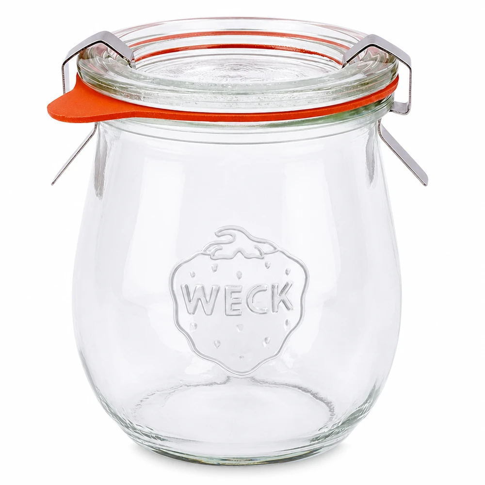 WECK Pot tulipe 220ml RR60 Pot à conserves avec couvercle en verre Anneau en caoutchouc et pinces set complet