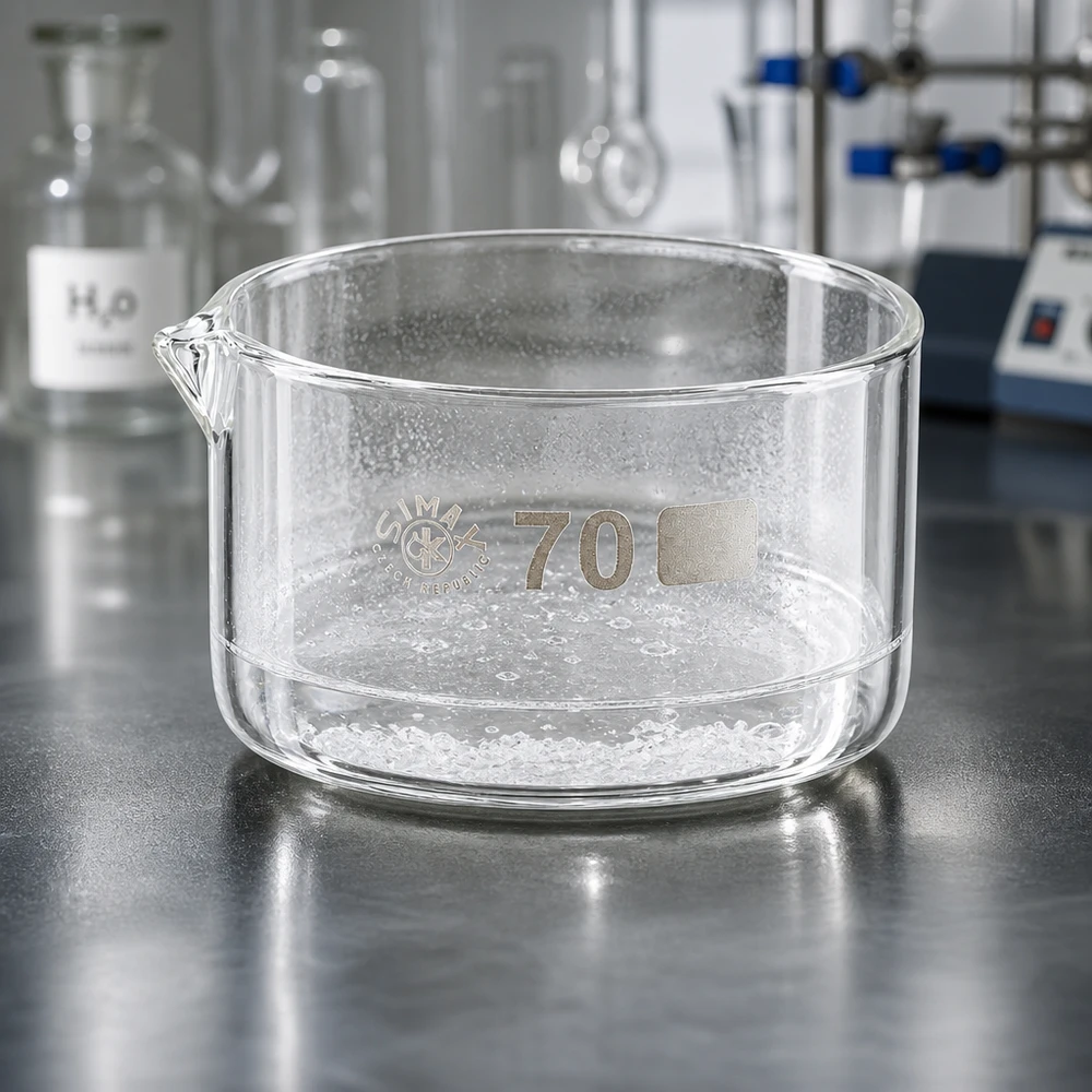Bol de cristallisation transparent de 70 mm de diamètre avec bec verseur, en verre borosilicaté de haute qualité