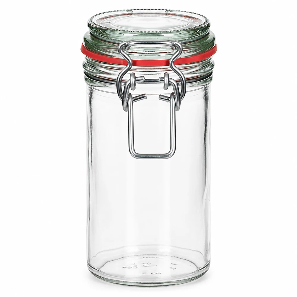 Pot de conservation de 272ml avec fermeture à étrier et joint en caoutchouc rouge, pot de conservation transparent pour aliments