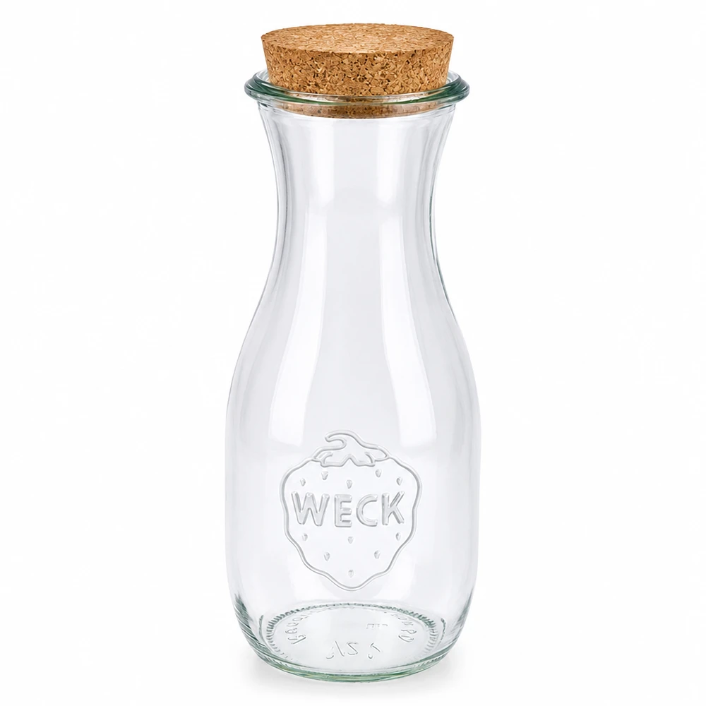 WECK Bouteille de jus de fruit 530ml en verre avec bouchon naturel RR60 fermeture transparente vide Bocal à conserves Bocal de réserve