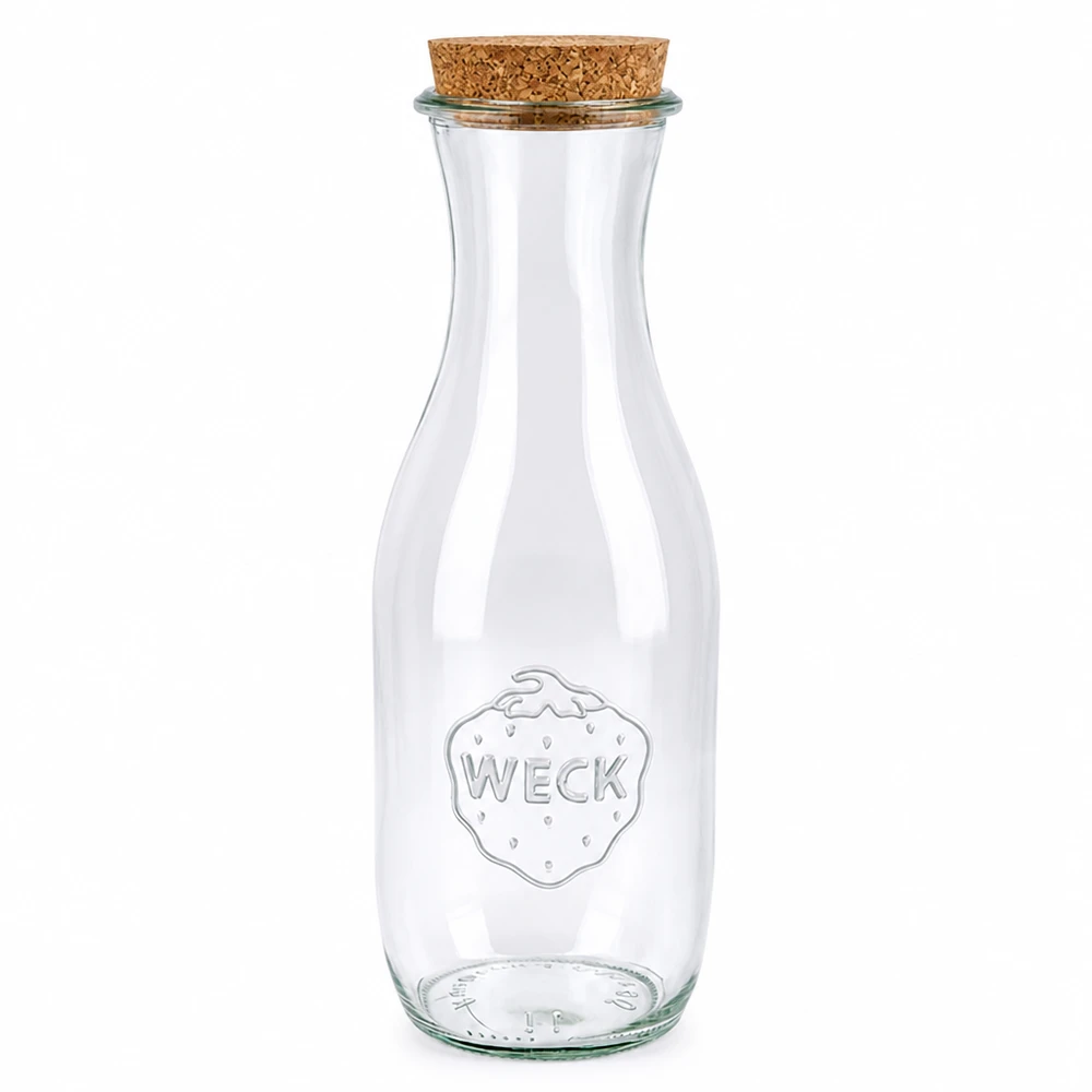 WECK Bouteille de jus de fruit 1062ml RR60 en verre avec bouchon en liège naturel pour boissons et conservation