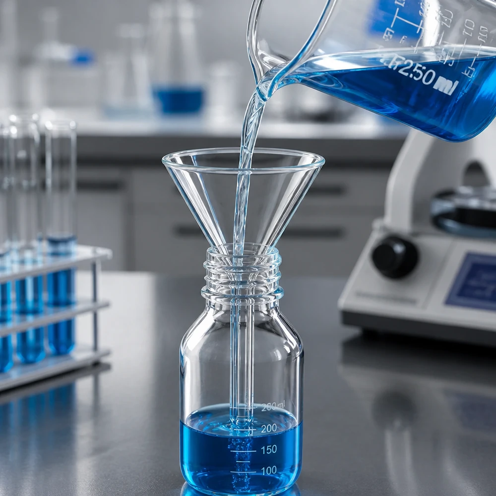 Entonnoir de précision Ø35mm en verre sodo-calcique avec manche court pour applications chimiques