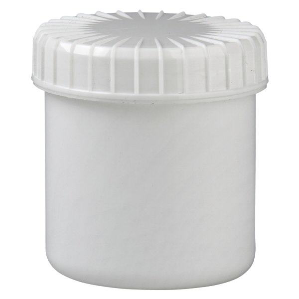 Pot en plastique blanc 75 ml + couvercle à vis blanc strié en PE, fermeture standard Pot en plastique blanc 75 ml + couvercle à vis blanc strié en PE, fermeture standard