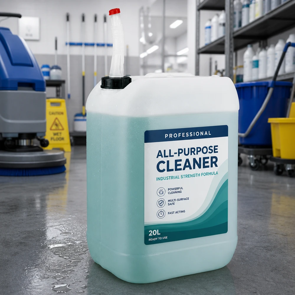 Bidon 25 litres avec tuyau d'écoulement Flex Grand bidon transparent de 25 litres avec bec verseur flexible pour produits d'entretien professionnels