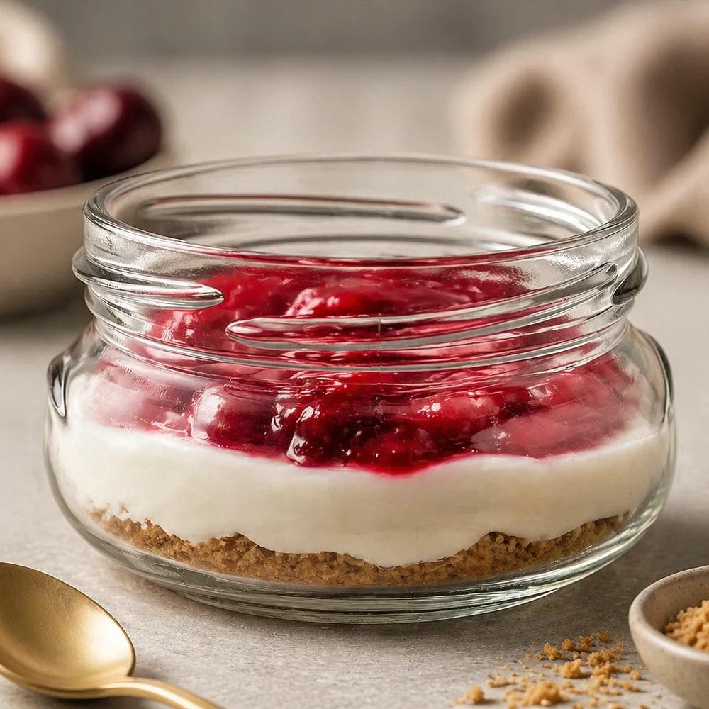 120ml Verre terrine sans couvercle (TO70) UNiTWIST UNiTWIST Terrina120 Pot à terrine 120ml rempli de dessert - couche de fruits rouges sur crème blanche et fond de biscuits