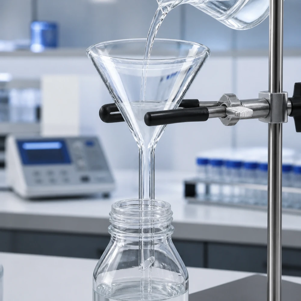 Entonnoir Ø 50mm - verre sodocalcique - angle 60° Entonnoir en verre à angle de 60 degrés 50mm en soude calcaire pour un transfert optimal des liquides en laboratoire