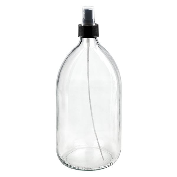 Flacon à médicaments Euro de 1000 ml transparent Vaporisateur noir Flacon à médicaments Euro de 1000 ml transparent Vaporisateur noir