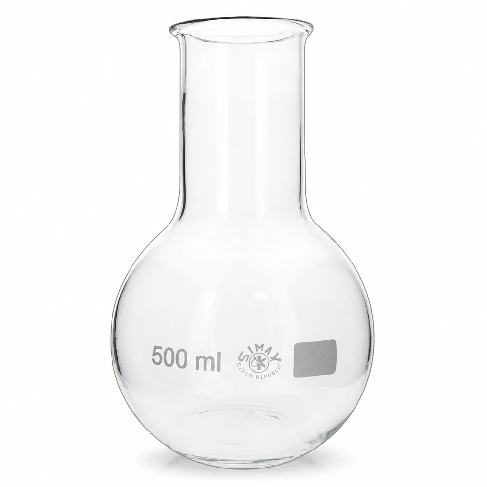 Ballon à fond plat 500 ml à col large, en verre borosilicate avec bord renforcé Grand ballon vertical de 500 ml avec large ouverture pour un remplissage et un nettoyage faciles