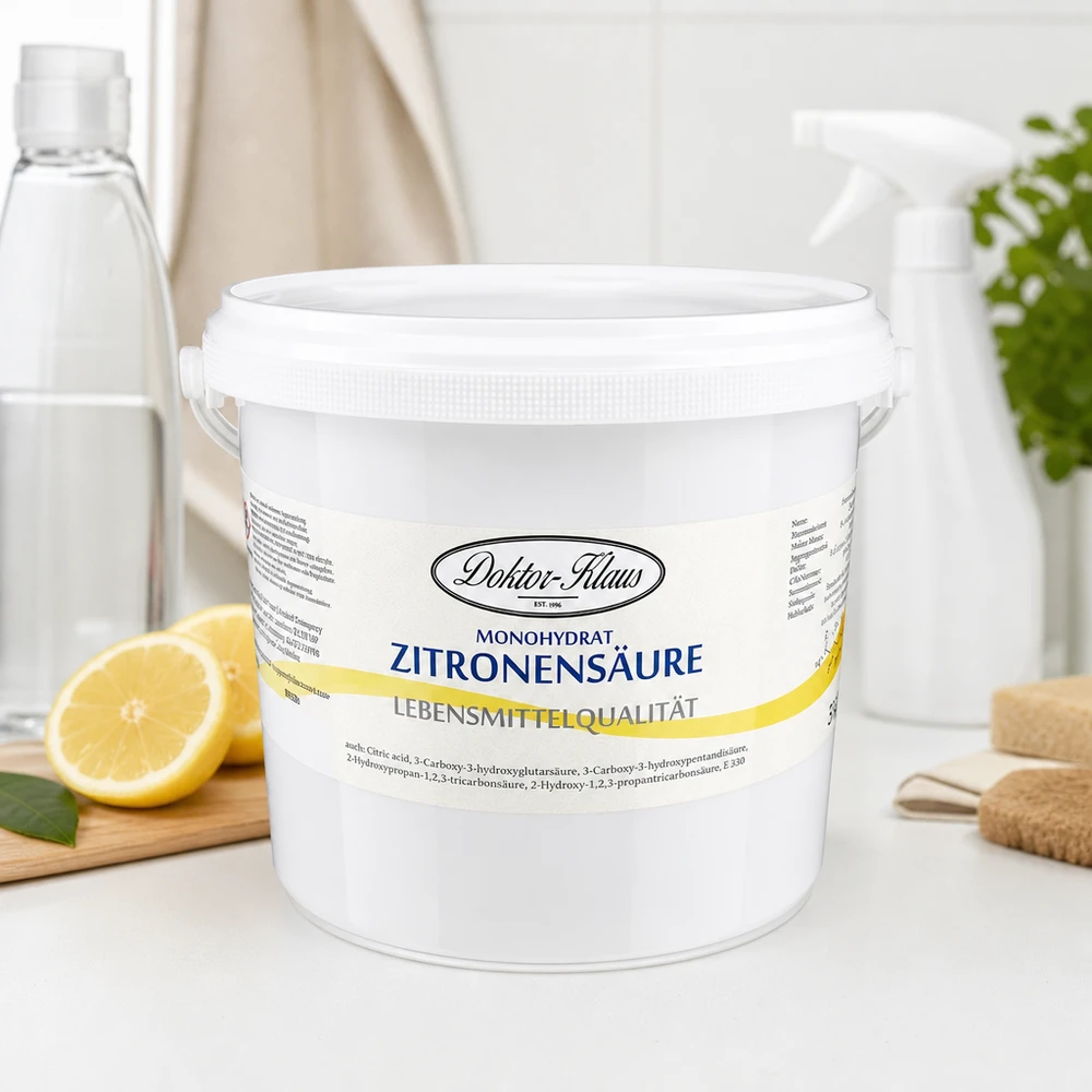 5 kg d'acide citrique Doktor-Klaus Acide citrique Doktor-Klaus 5kg dans un seau en plastique blanc empilable avec couvercle sécurisé