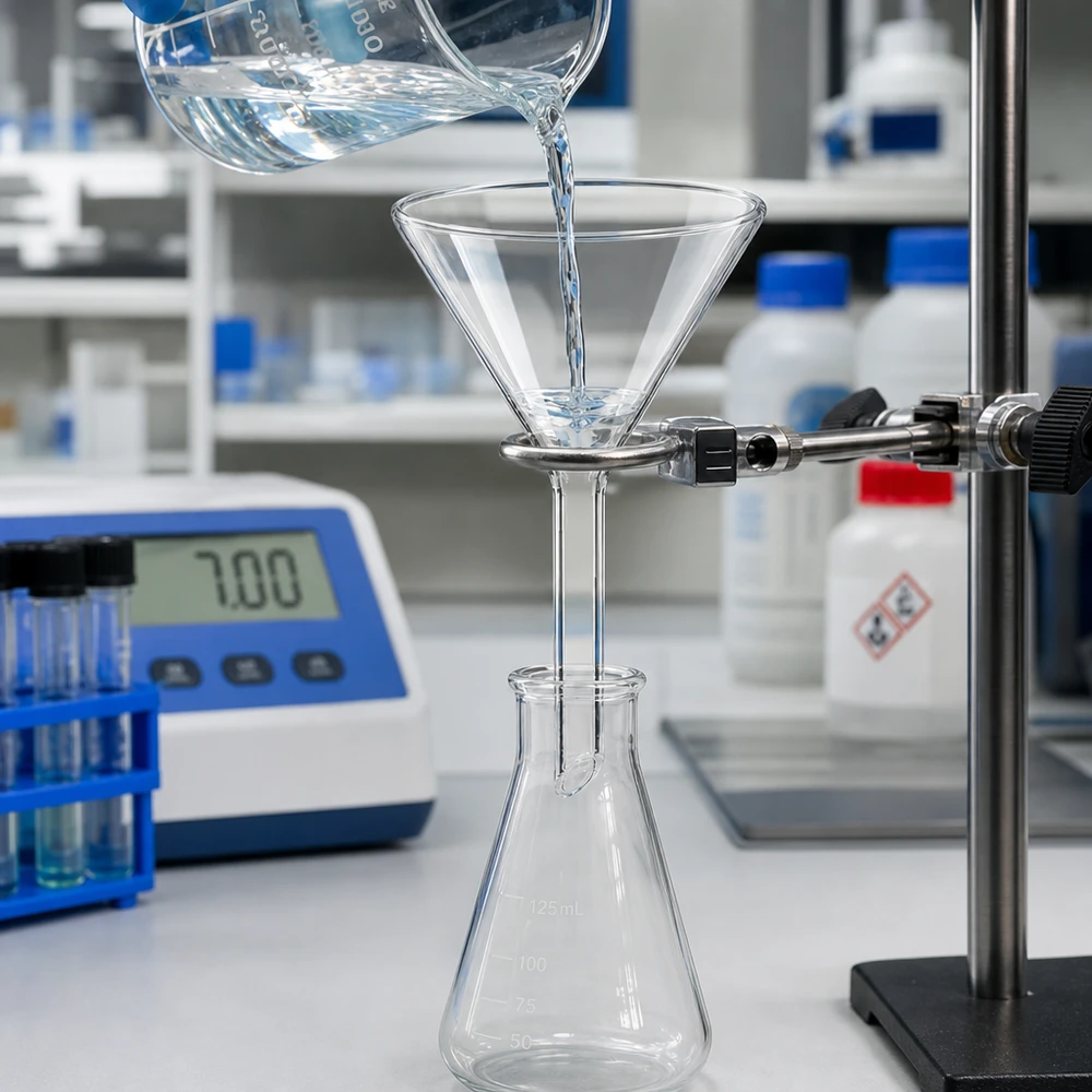 Entonnoir en verre sodo-calcique résistant aux produits chimiques avec manche court compact pour un travail de laboratoire en toute sécurité
