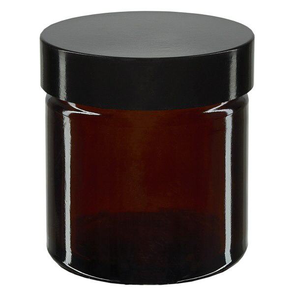 Pot en verre 60ml brun, avec couvercle en bakélite noir