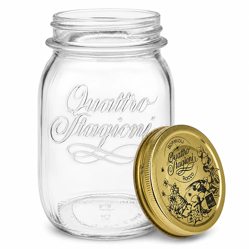 Verre rond 500ml « Quattro Stagioni » avec couvercle Italienisches Einmachglas 500ml mit abnehmbarem Deckel Detail-Ansicht für Küche und Vorratshaltung