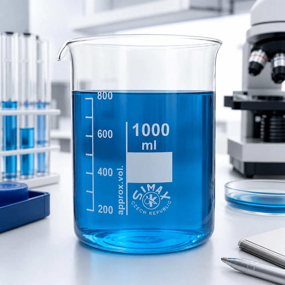 Gobelet de laboratoire 1000ml en verre borosilicaté bleu pour les expériences chimiques et les analyses