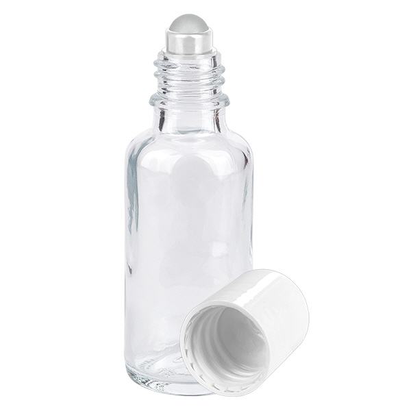 Flacon de pharmacie transparent 30ml roll-on bouchon blanc Flacon de pharmacie transparent 30ml roll-on bouchon blanc