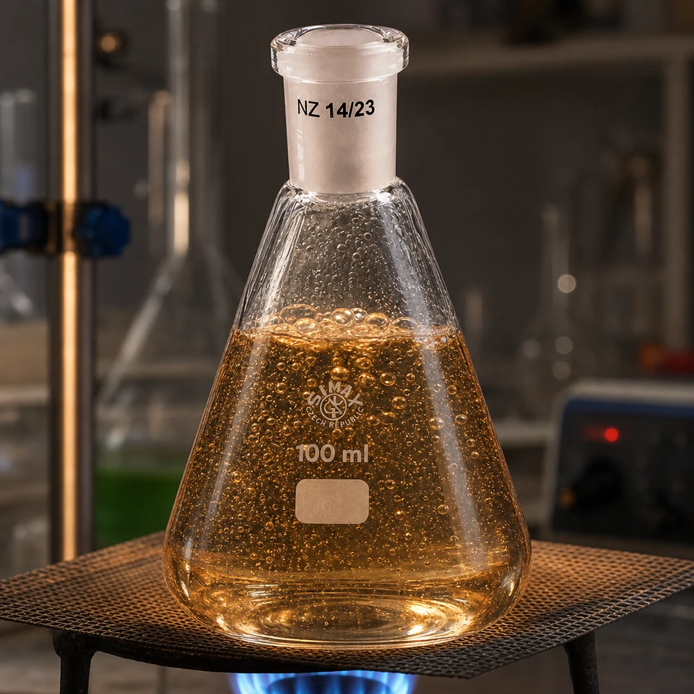 Erlenmeyer 100 ml col étroit, verre borosilicate avec rodage normalisé 14/23