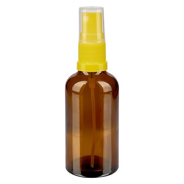Flacon de pharmacie brun 50ml embout spray jaune Flacon de pharmacie brun 50ml embout spray jaune