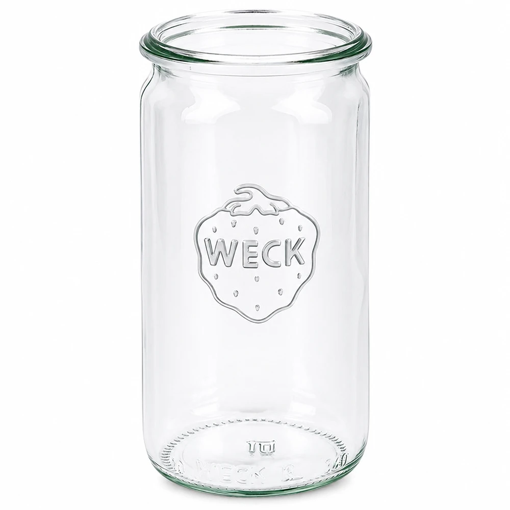 Bocal en verre cylindrique WECK RR60 de 340 ml WECK Pot cylindrique 340ml RR60 Pot à conserves transparent avec logo WECK pour la mise en conserve et la conservation