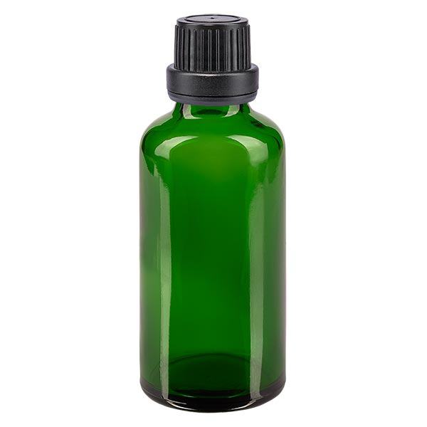 Flacon à pharmacie vert 50ml bouchon à vis noir joint d'inviolabilité