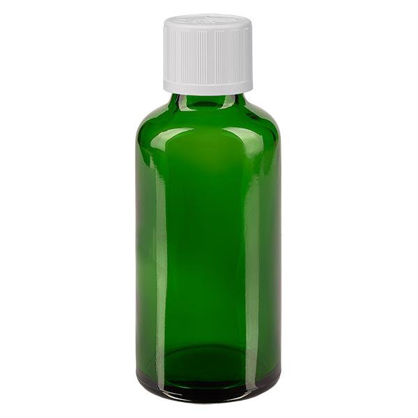 Flacon à pharmacie vert 50ml bouchon à vis blanc sécurité enfant standard Flacon à pharmacie vert 50ml bouchon à vis blanc sécurité enfant standard