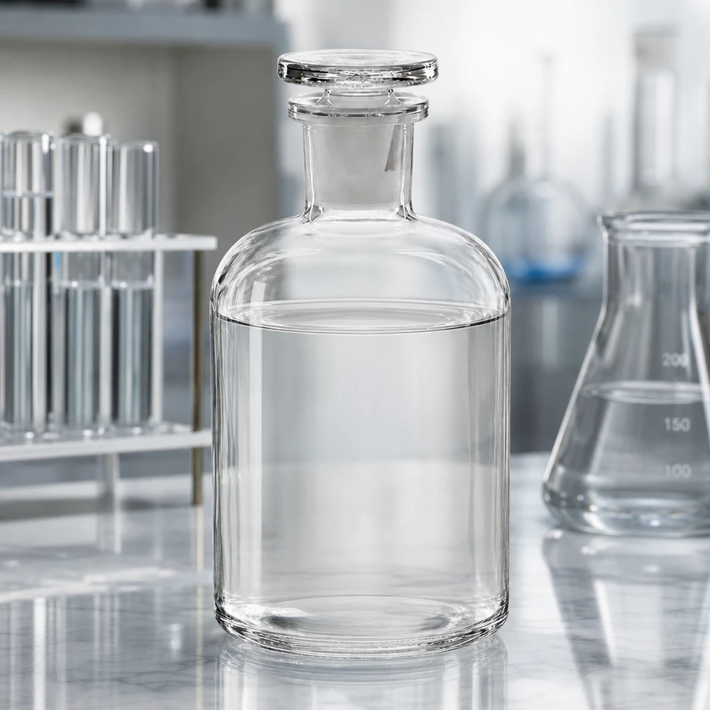 Matériel de laboratoire : flacon à épaulement rond, 500 ml, transparent, à col étroit et bouchon en verre, pour produits chimiques