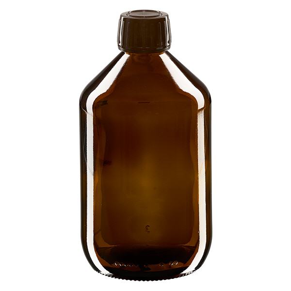 Flacon médical 500 ml couleur ambrée avec bouchon brun Flacon médical 500 ml couleur ambrée avec bouchon brun