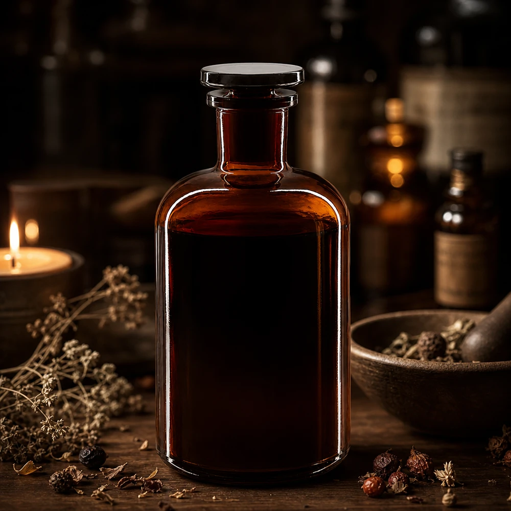 Flacon pharmaceutique 500 ml col étroit en verre ambré + bouchon Bouteille à épaules arrondies de 500 ml, en verre ambré, à col étroit, avec bouchon en verre, pour extraits de plantes et teintures
