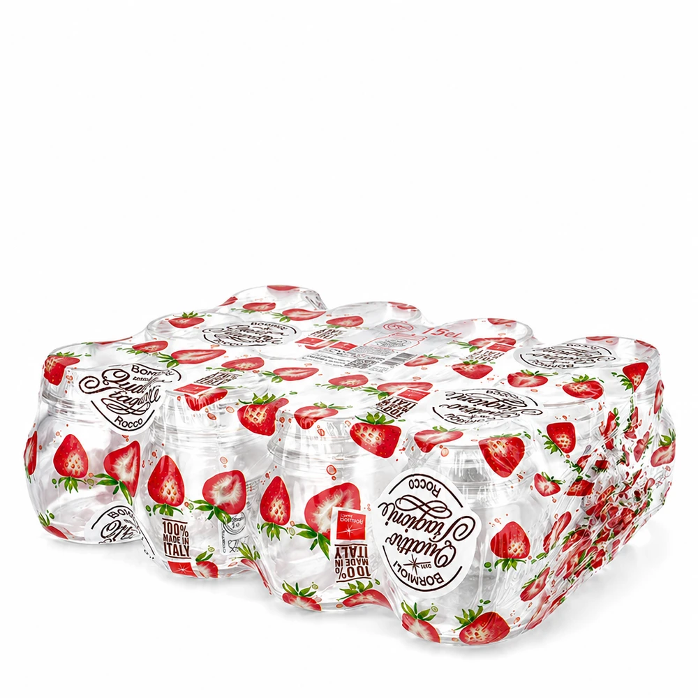 Pack de 12 bocaux Quattro Stagioni de 150ml avec design de fraise et couvercle à visser pour la conservation
