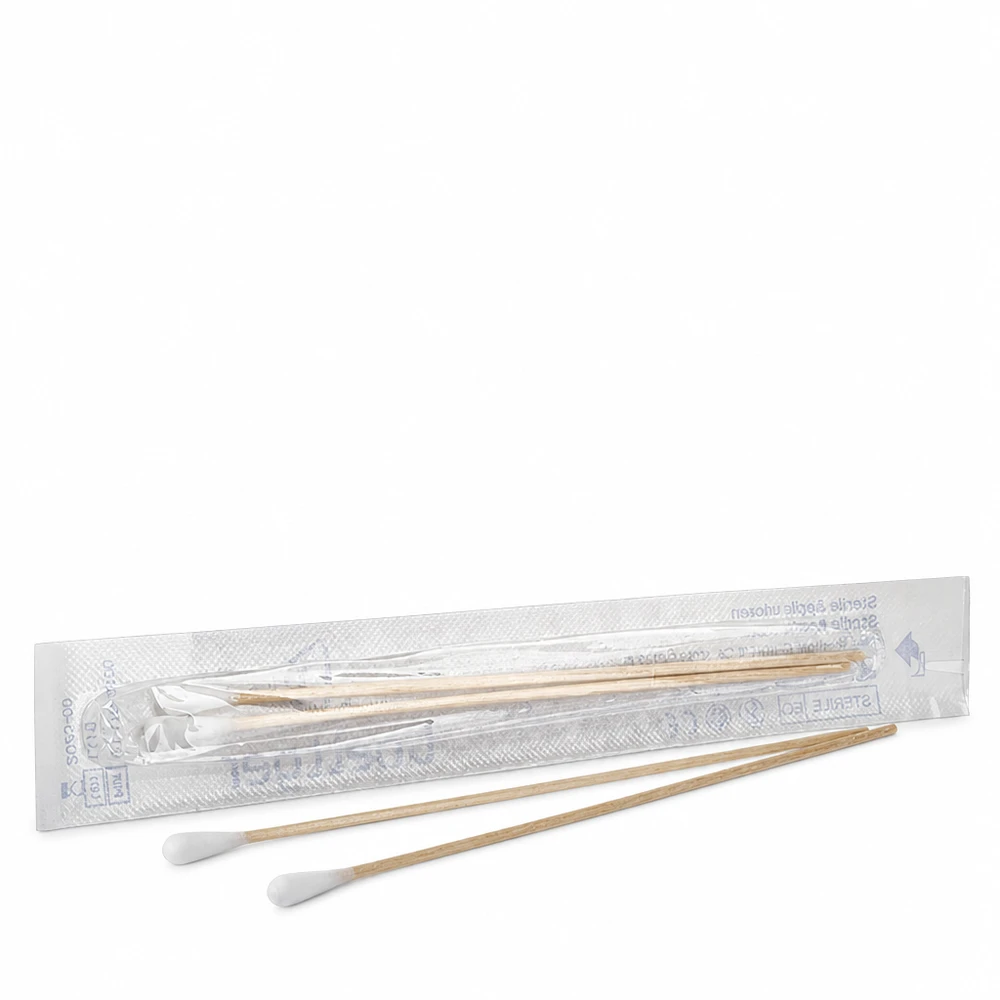 Cotons-tiges stériles, lot de 2, emballés individuellement, avec tige en bois et embout en coton blanc