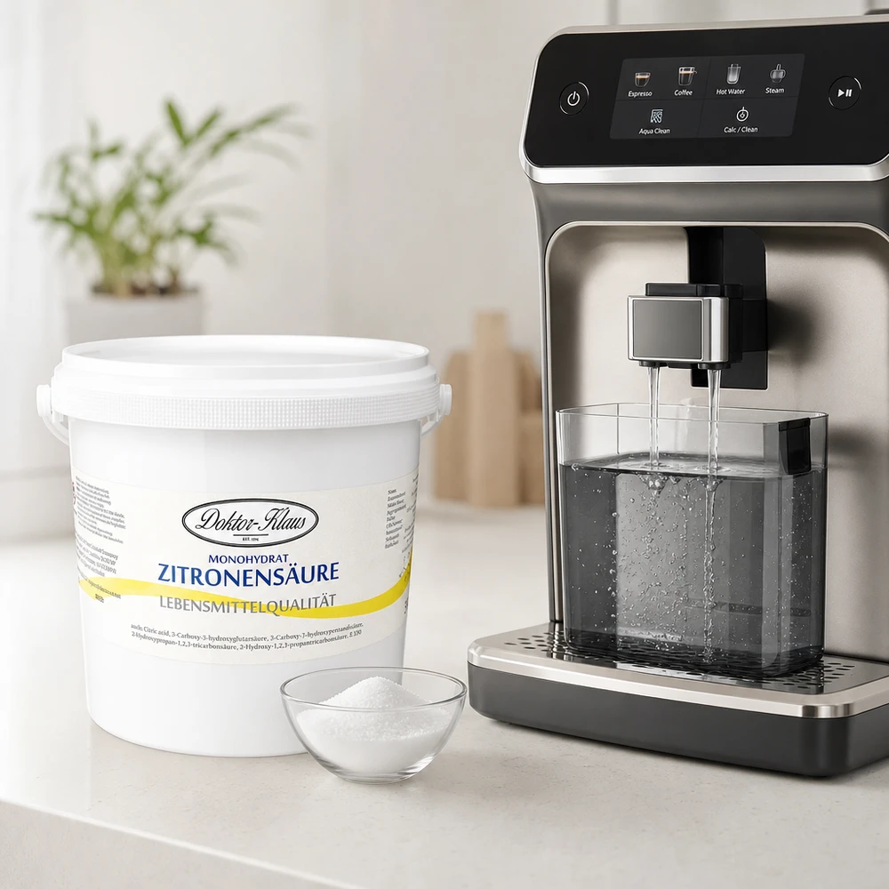 5kg d'acide citrique Doktor-Klaus monohydraté dans un seau de réserve pratique pour le détartrage des machines à café