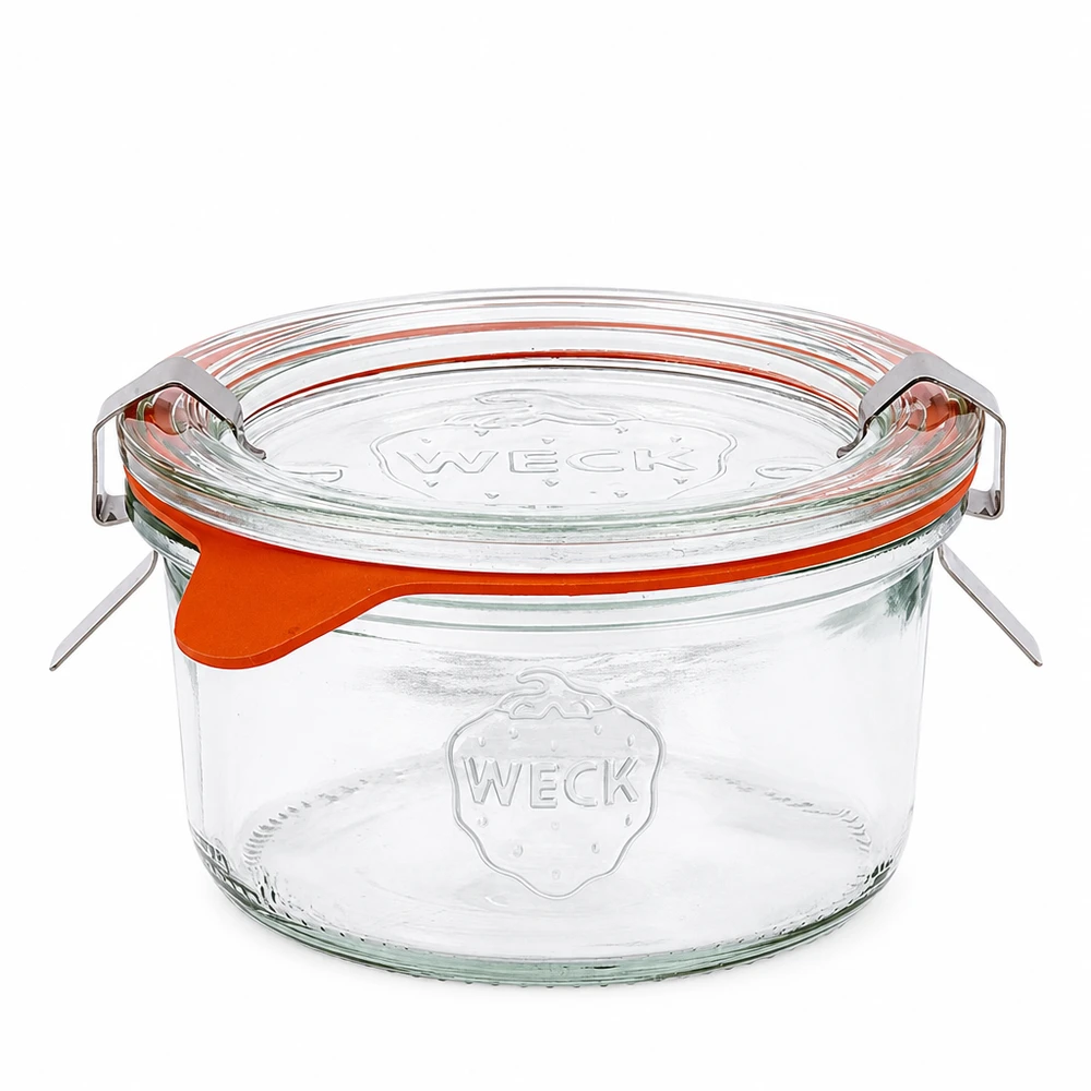 165ml WECK Pot renversé RR80 avec couvercle en verre et anneau en caoutchouc orange, pot de conserve avec fermeture à étrier pour la conservation