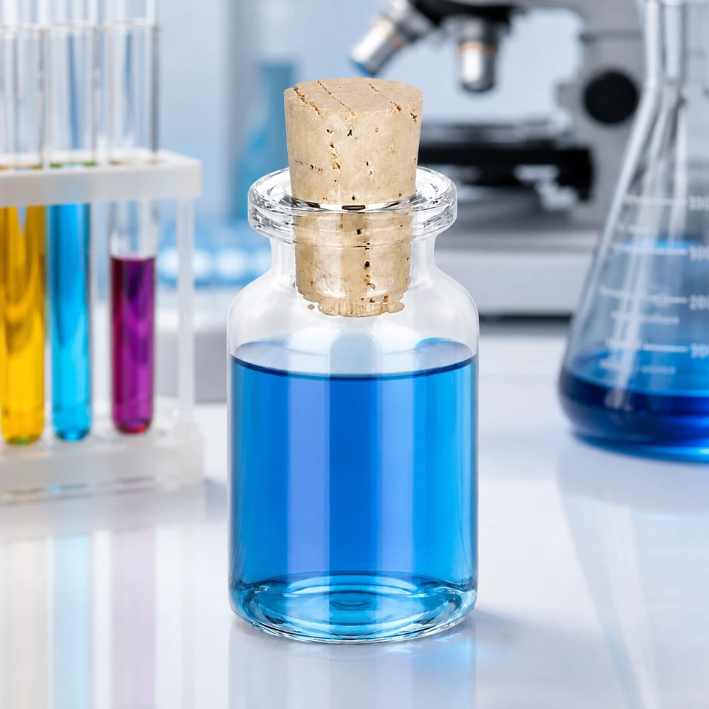 Kompakte Klarglas-Probenflasche 10ml mit konischem Korken 11/14mm in professioneller Laborumgebung
