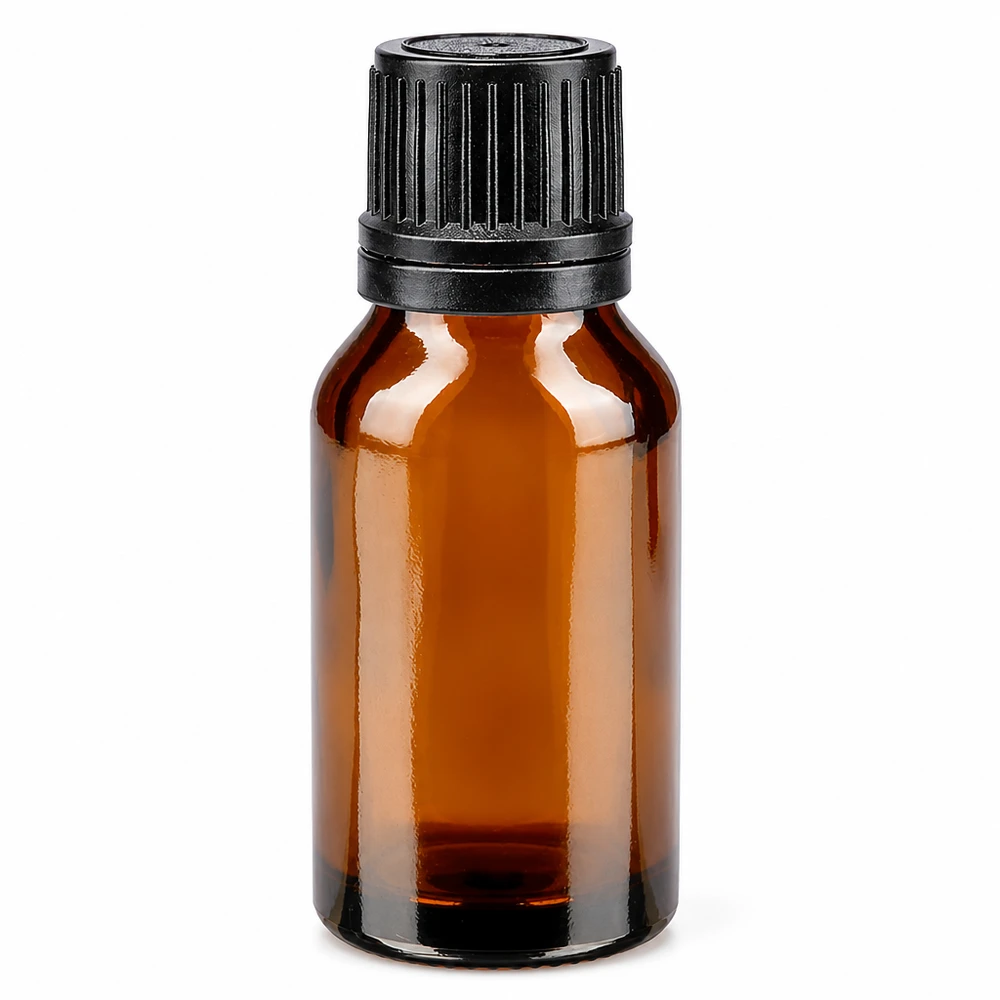 Flacon de pharmacie brun 15ml bouchon compte-gouttes 1mm noir bouchon inviolabilité Flacon de pharmacie brun de 15 ml avec bouchon compte-gouttes noir et ouverture de 1 mm, en verre brun