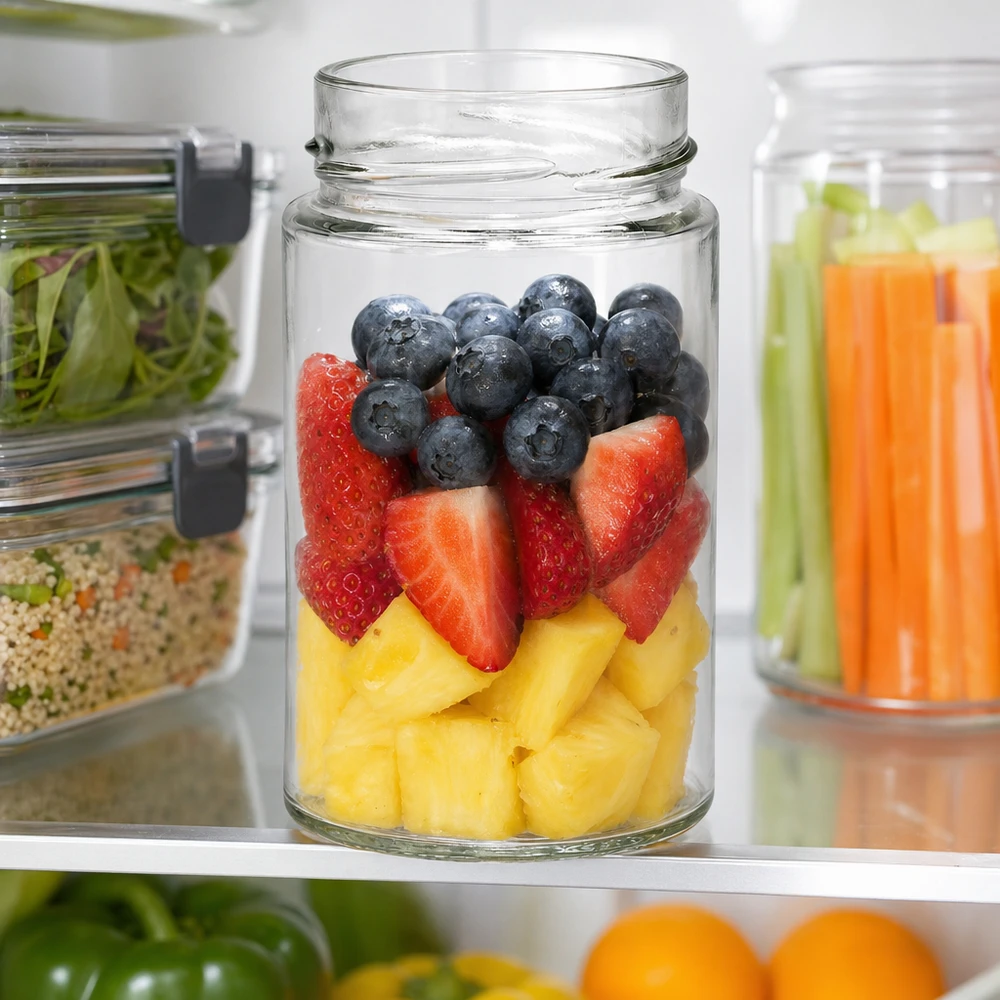 UNiTWIST Runda245 Bocal rond 245ml avec fruits frais Baies dans le réfrigérateur Bocal de réserve TO58deep Couvercle