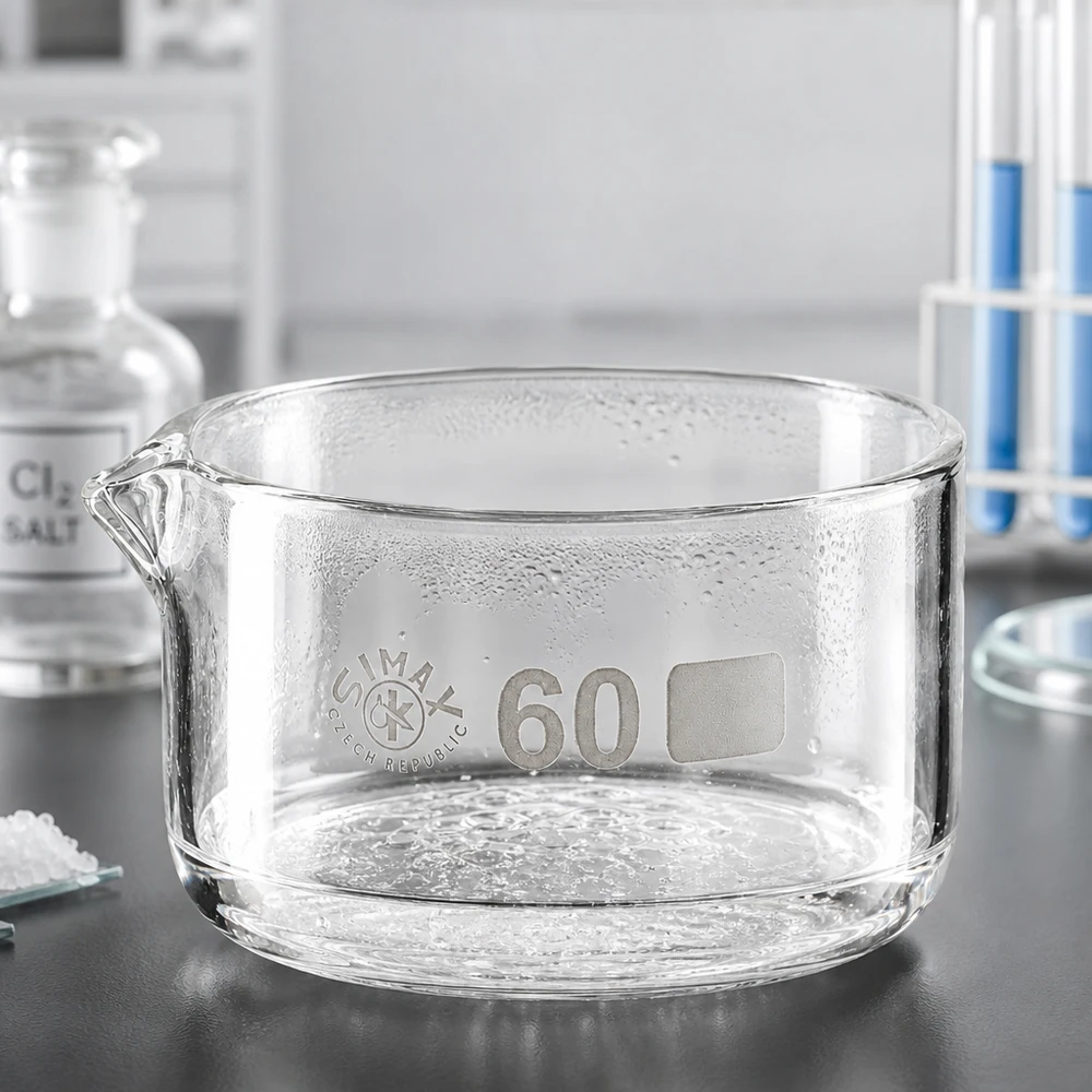 Coupelle de cristallisation 60 ml, verre borosilicaté Simax (République tchèque), bec verseur plat et cylindrique, coupelle de laboratoire transparente