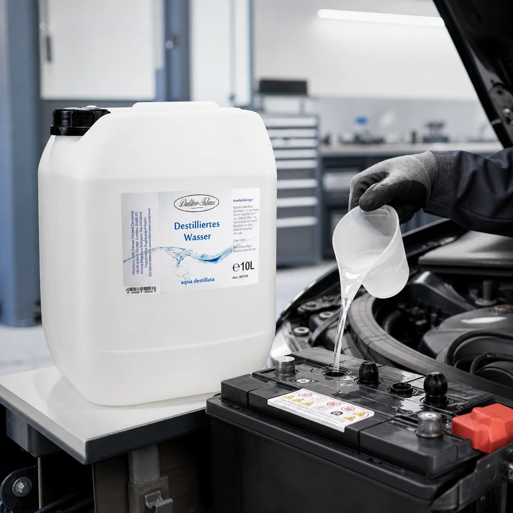 Eau distillée Doktor Klaus - Aqua dest 10 litres en jerrican premium teinte naturelle Hochreines destilliertes Wasser Doktor-Klaus 10L für Kühlsysteme und Batteriewartung im Auto