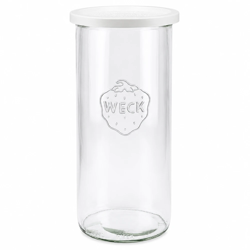 WECK Pot renversé 1500ml avec couvercle fraîcheur blanc RR100 en verre transparent avec logo WECK pour la conservation des provisions